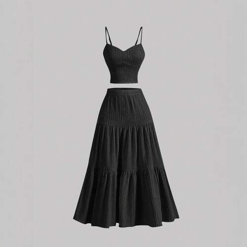 Women's Solid Crop Cami Top & A-Line Skirt Two-piece Set