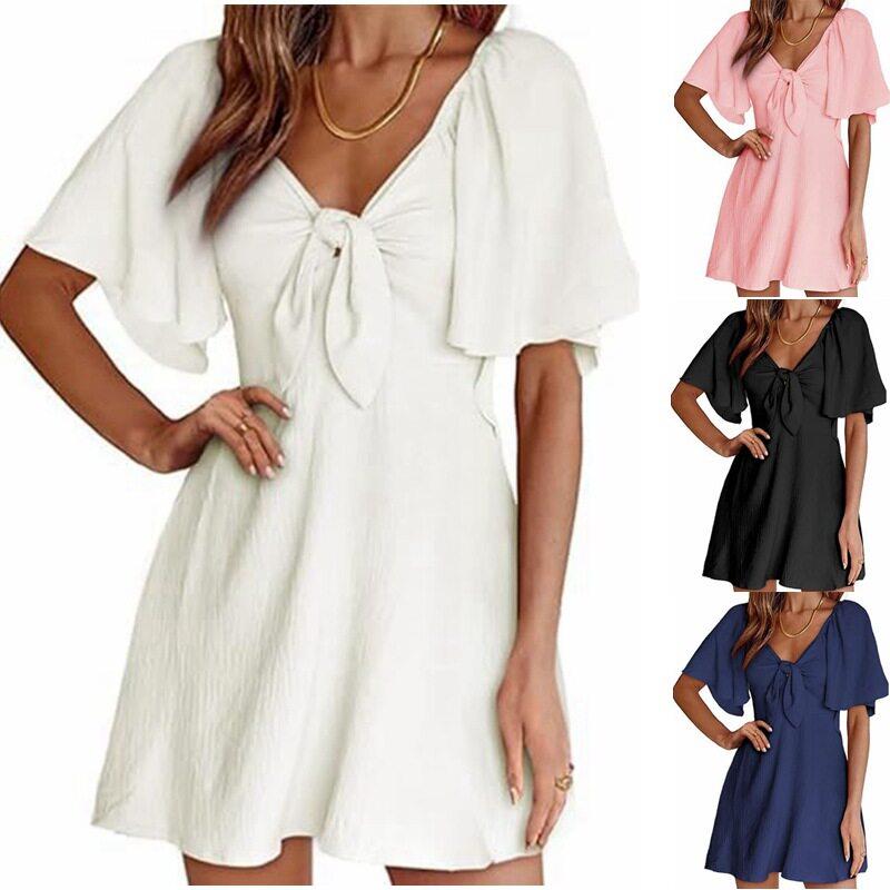 Women's A-Line Dress – Elastic Back Detail Flowy Casual图片