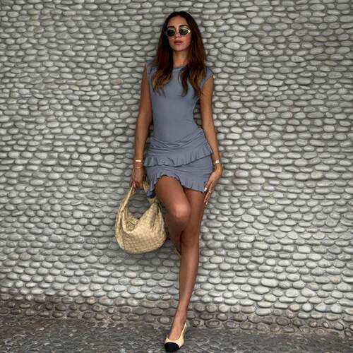 Womens Plain Ruffle Hem Tie Back Backless Knit Tank Dress
