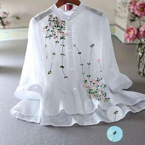 Women's Floral Print Shirt  Casual Button Top for Summer