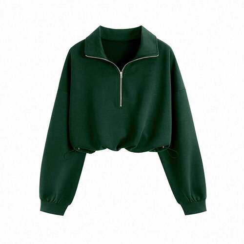 Women's Solid Color Long Sleeve Casual Vintage American Zip