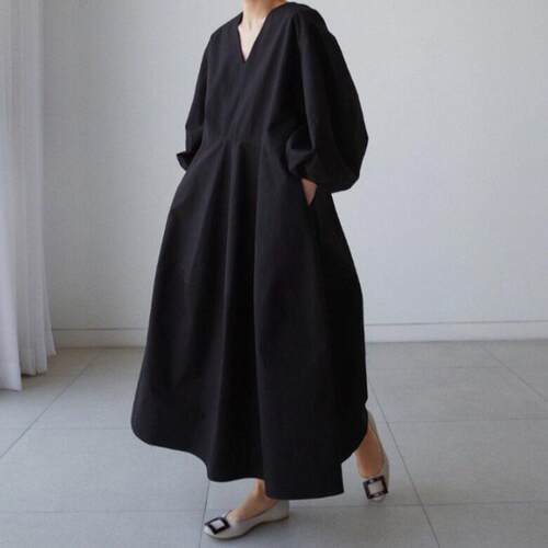 Women's Long Sleeve V Neck Woven Shirt Dress Button Front