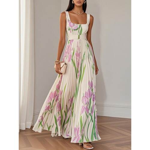 Women'S Spring / Summer Square Neck Sleeveless Dress |