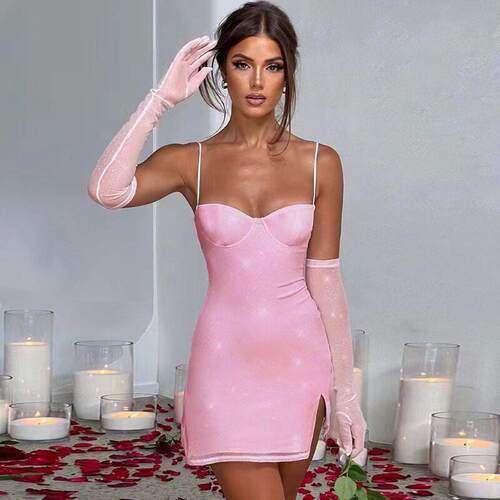 Women's Sequin Backless Mini Dress Sexy Party Bodycon Gown