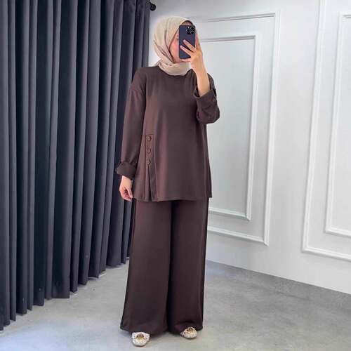 Commuter Casual Split Design Long Sleeve Tunic Wide Leg