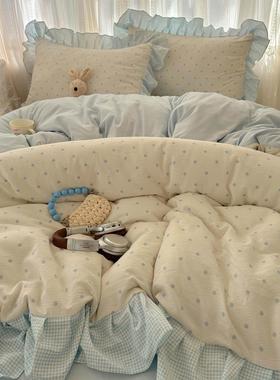 小新韩版公主风ZJY蝴清蝶花边四件套柔床软结云朵棉床单笠被套三