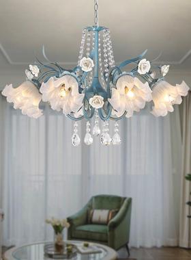 欧式客铁艺吊厅灯奢水MD-03-44晶灯蓝色地吊中海客厅灯卧室灯轻民