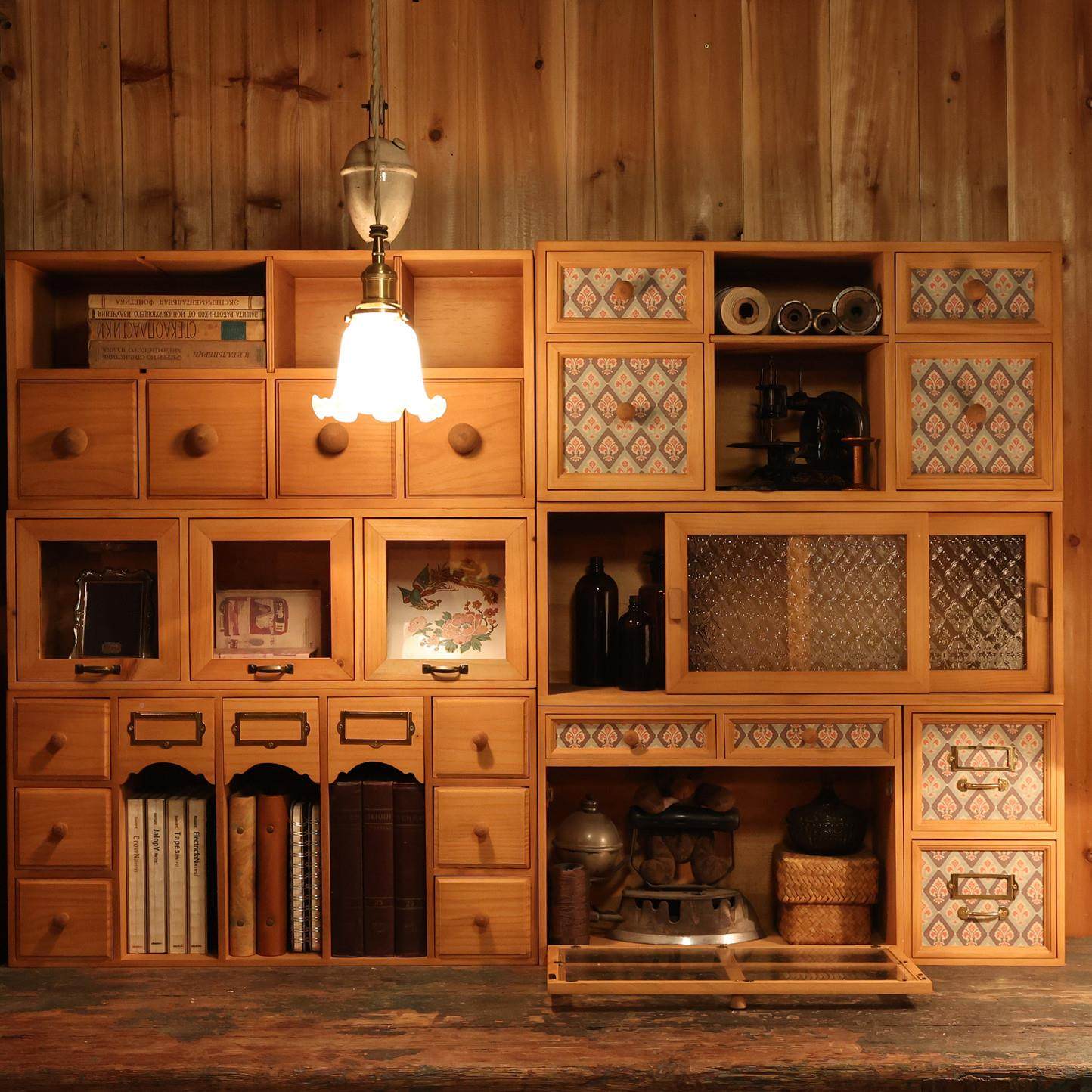 杉家居法式覆古拉门木制桌面收纳柜化妆置子品杯茶具防尘叁物架,收纳整理,桌面收纳盒,淘宝优惠券,粉丝福利购,淘宝优惠卷