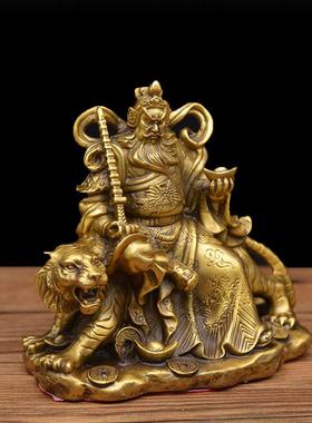黄铜小号 虎财神 明赵公家居玄关铜HMG器摆件