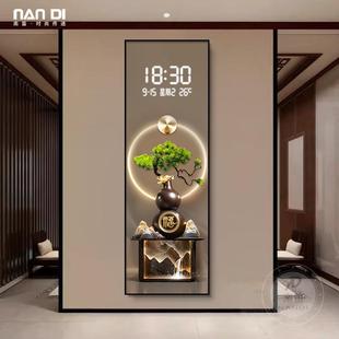 新中式关装饰画葫芦发财树电子屏时钟画壁IMI细长条客厅过道玄表