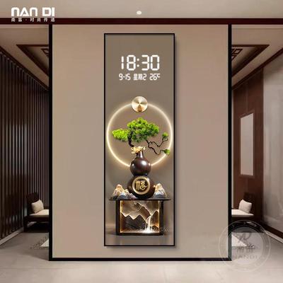 新中式关装饰画葫芦发财树电子屏时钟画壁IMI细长条客厅过道玄表