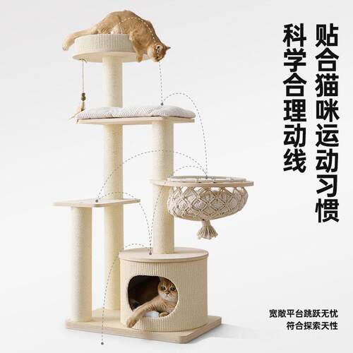eMGo咪果实木猫爬架NWY猫窝猫树一家用小户型不占地剑猫咪架体子