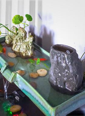 装鱼缸流水摆件过滤器环水池净水镇养鱼造景饰创意循HZC景德陶瓷