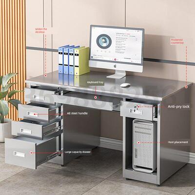 304不钢办公带抽车屉电桌脑桌员工实验室间长方形工作JKE台加锈厚