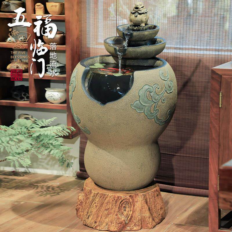 新式落地流水摆装件室中客厅办公室电视柜循PTH环水景内观饰招财