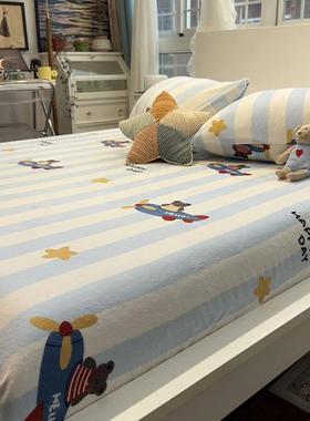 加绒冬加厚AFQ牛奶绒床笠单床垫套件保护罩飞机法兰秋床绒单人三