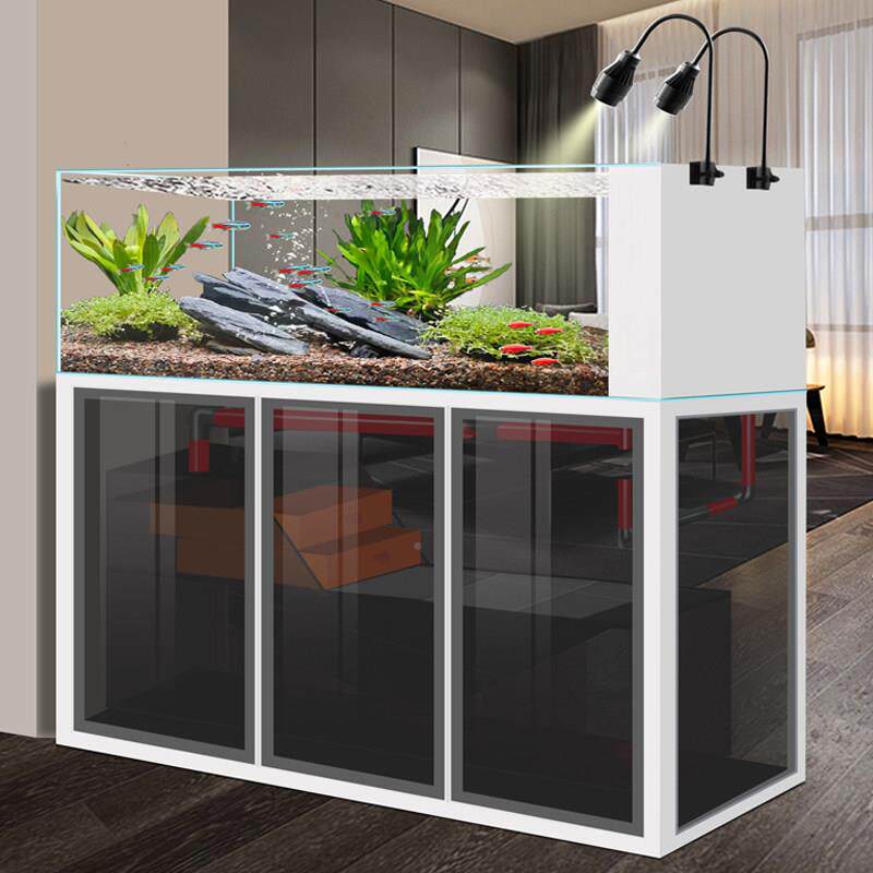 超大创宇家用水缸白玻璃原生景溪流缸45观蓝寿鱼缸中、型滤底侧溢