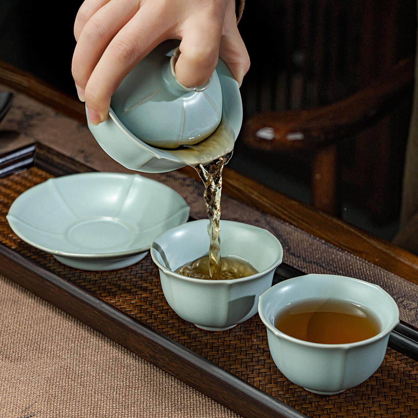 汝窑才碗茶杯套装M8101泡盖茶碗景德镇汝瓷功夫盒茶三具复古青瓷,餐饮具,茶具礼盒,淘宝优惠券,粉丝福利购,淘宝优惠卷