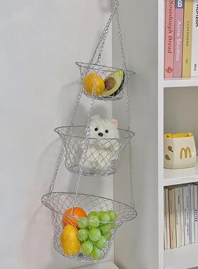 纳简约银色悬挂收纳可吊空篮三层折叠镂金属置MXV物挂篮水果零食