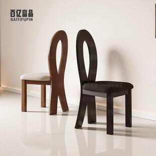 法式木椅家用餐中椅古人鱼钥匙椅实化妆凳高级感靠人鱼椅背椅子客