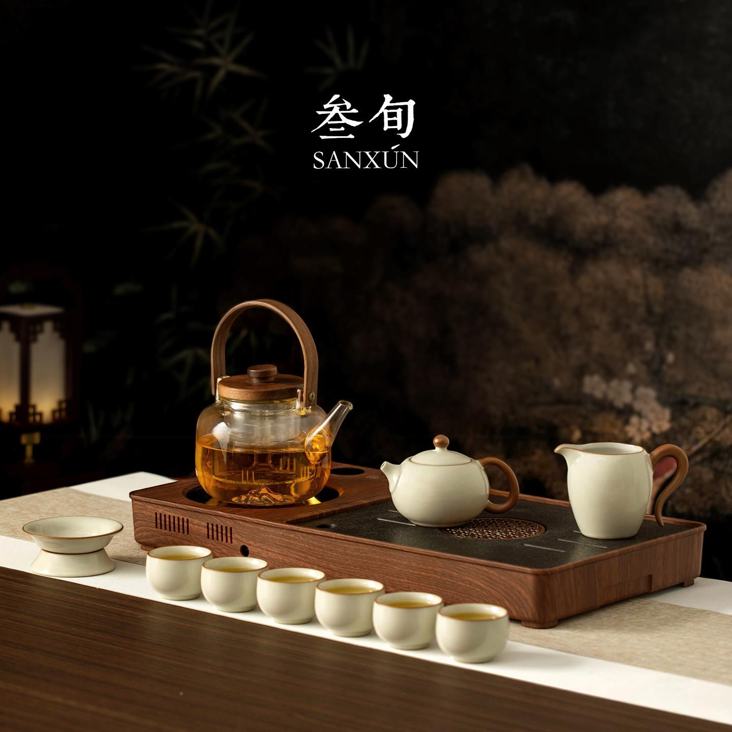 汝窑西泡茶壶专用功夫茶具6装套2施0SX10352新款高档烧水壶一体茶