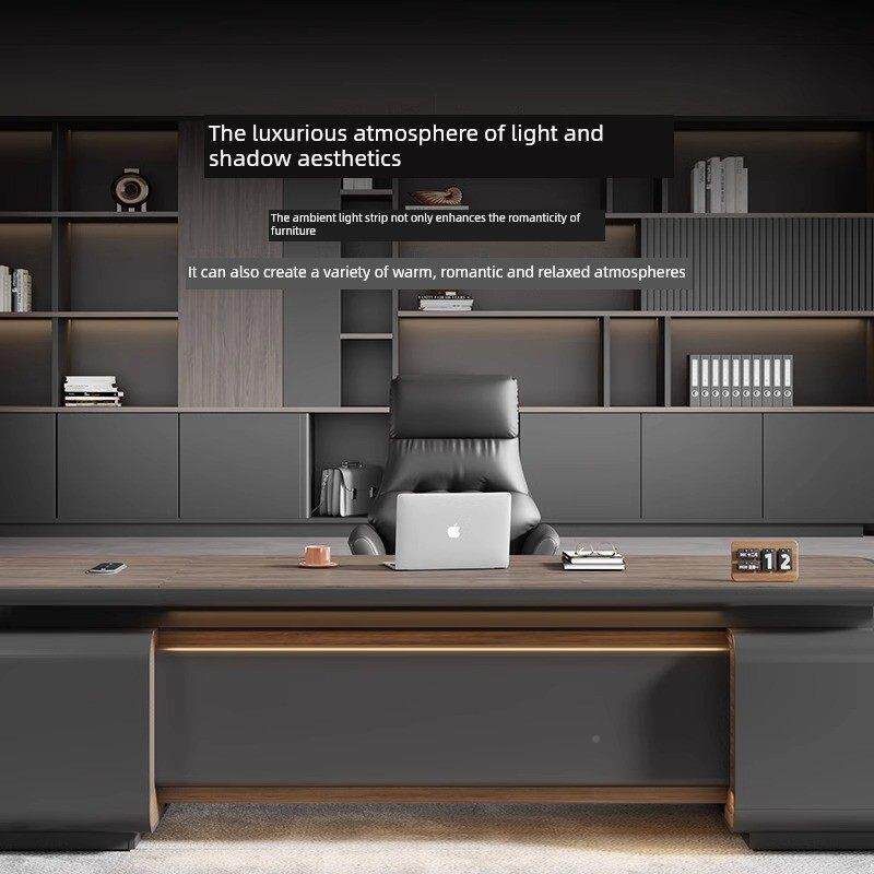 办公桌老板桌主奢高级感烤漆简轻现代大班台管总裁经理高档家约具