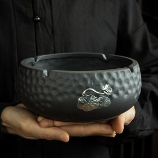 潮流家用客厅办公室大号陶瓷防飞灰带盖复古小众 烟灰缸创意个性