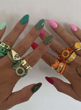 INS热卖画油锆石戒指电镀铜18K真金指环简约时尚不掉色手饰品女