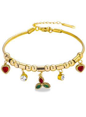 手链女欧美时尚小众气质简约镶钻爱心锆石花朵串珠钛钢饰品手链