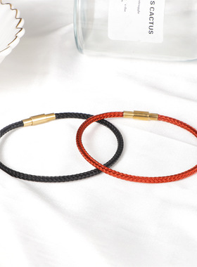 时尚简约编织手链好运珠造型女士防水手绳本命年红色diy配饰手环