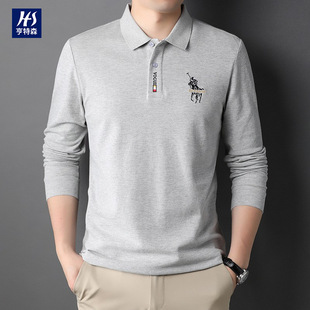 亨特森男装polo衫纯棉2022秋季新款时尚潮牌翻领长袖t恤男上衣