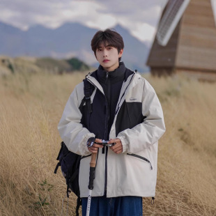 NASA户外三合一仿冲锋衣外套男士秋冬季2024潮连帽登山服工装夹克