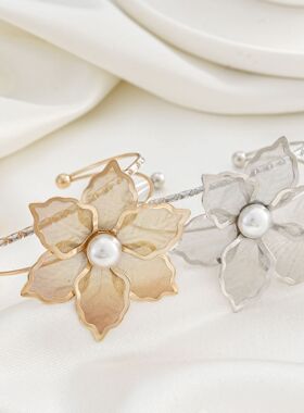 欧美热销花朵设计感女士开口手镯时尚轻奢复古小众手饰女