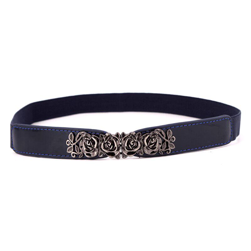 经典款时尚玫瑰对扣松紧腰封优雅花朵编织装饰女士裙子弹力带