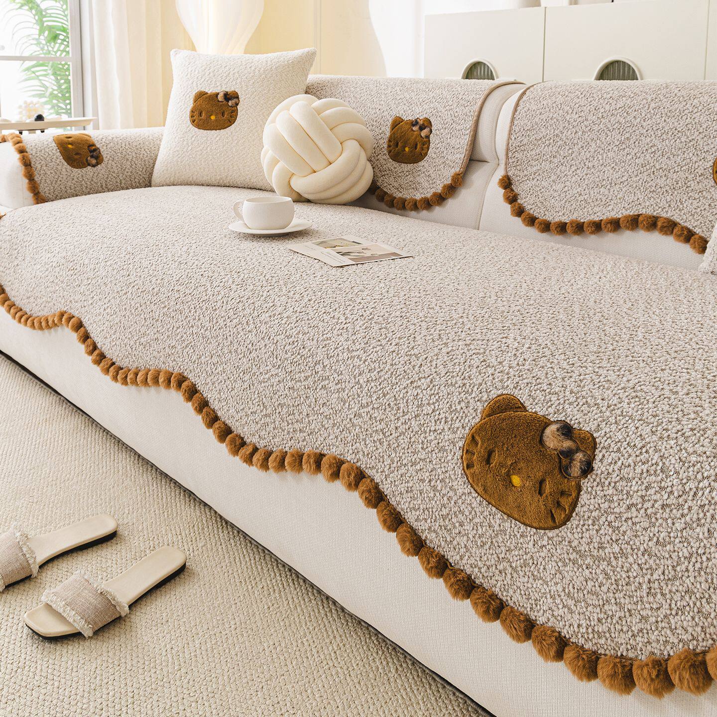 秋冬季加厚保暖半边绒沙发垫2026新款固定防滑直排皮沙发套罩