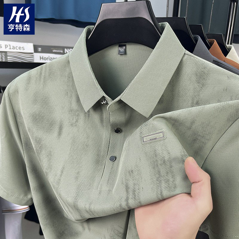 2025夏季新款polo衫男士高级感中年轻熟休闲翻领冰丝短袖男t恤
