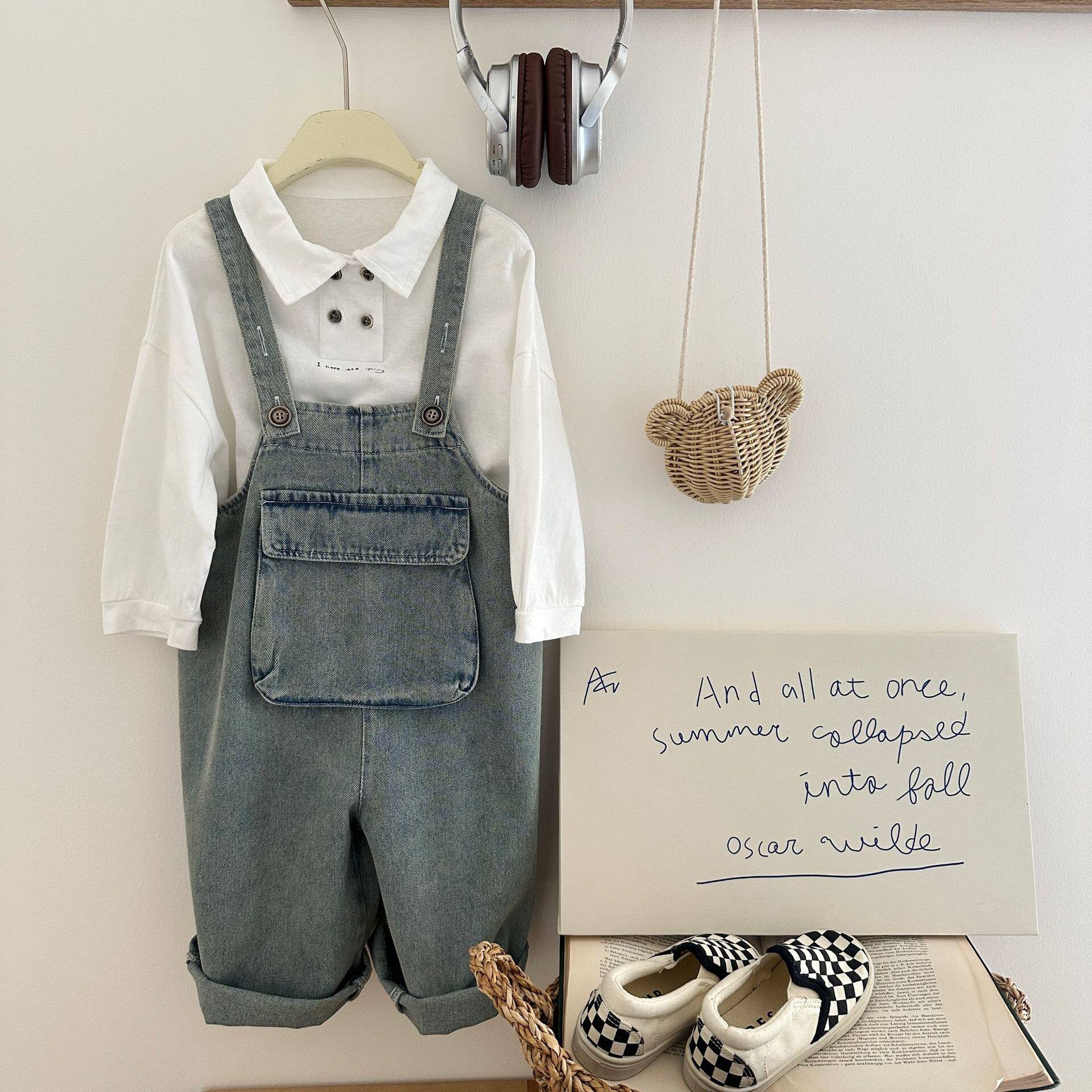 男童可爱卡通背带裤2025春秋新款女孩洋气百搭牛仔裤宝宝时尚裤子