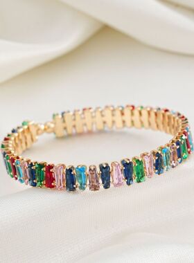 热销满钻彩色锆石手镯时尚个性高级感百搭气质开口手饰女