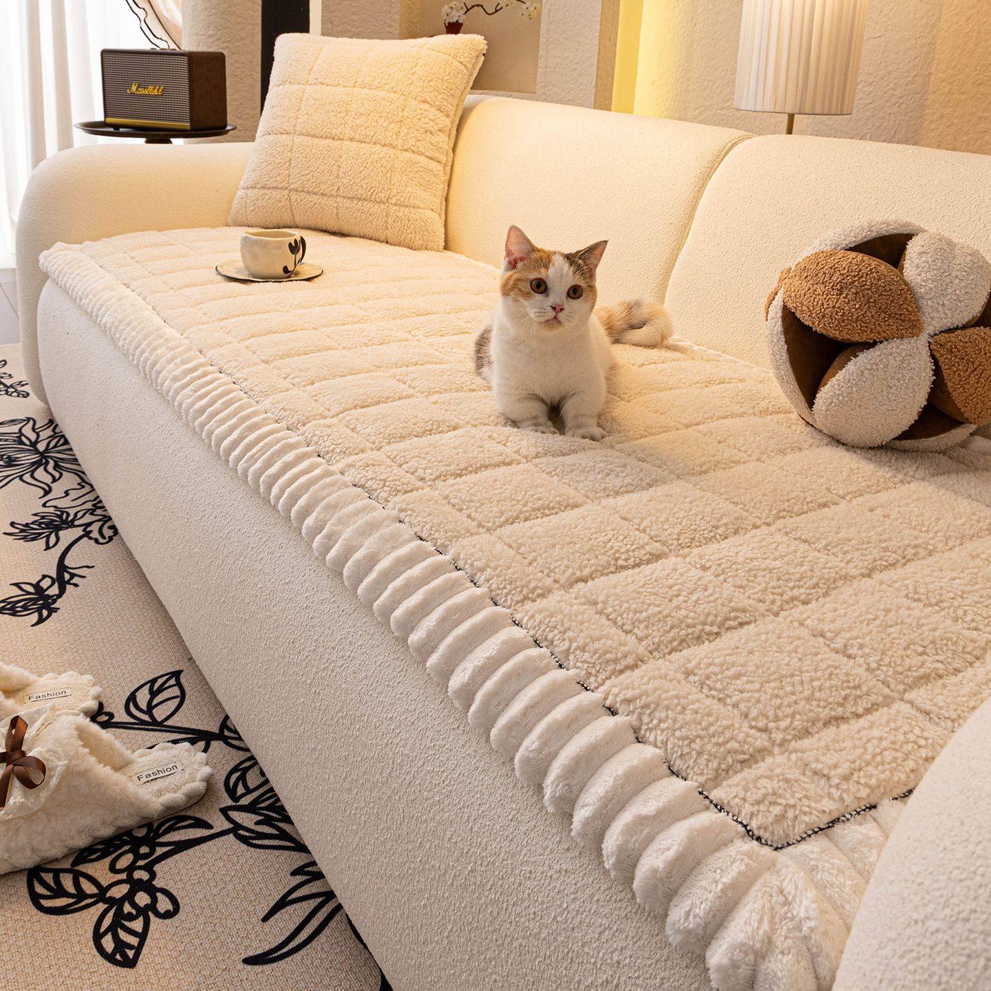 冬季加厚羊羔绒沙发垫防滑加厚保暖毛绒直排一片式坐垫子沙发盖布,居家布艺,沙发垫,淘宝优惠券,粉丝福利购,淘宝优惠卷