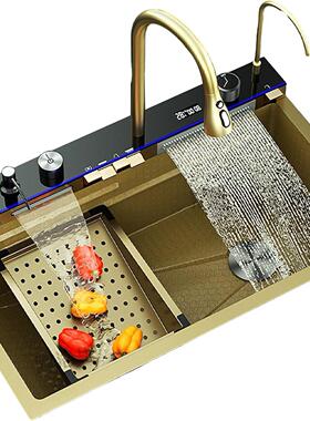 色鲸鱼304不锈钢19873飞雨大水槽厨金房单洗槽碗水池数显洗菜盆