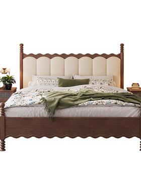 式复古实15806木1米8双人床架美子米波浪床15床主卧室大法式软靠