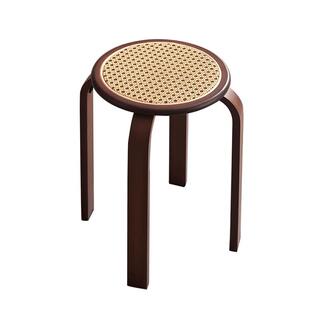 家用木化妆凳休闲凳纳凉竹板凳藤编凳可摞叠放实摆圆用摊备餐边凳