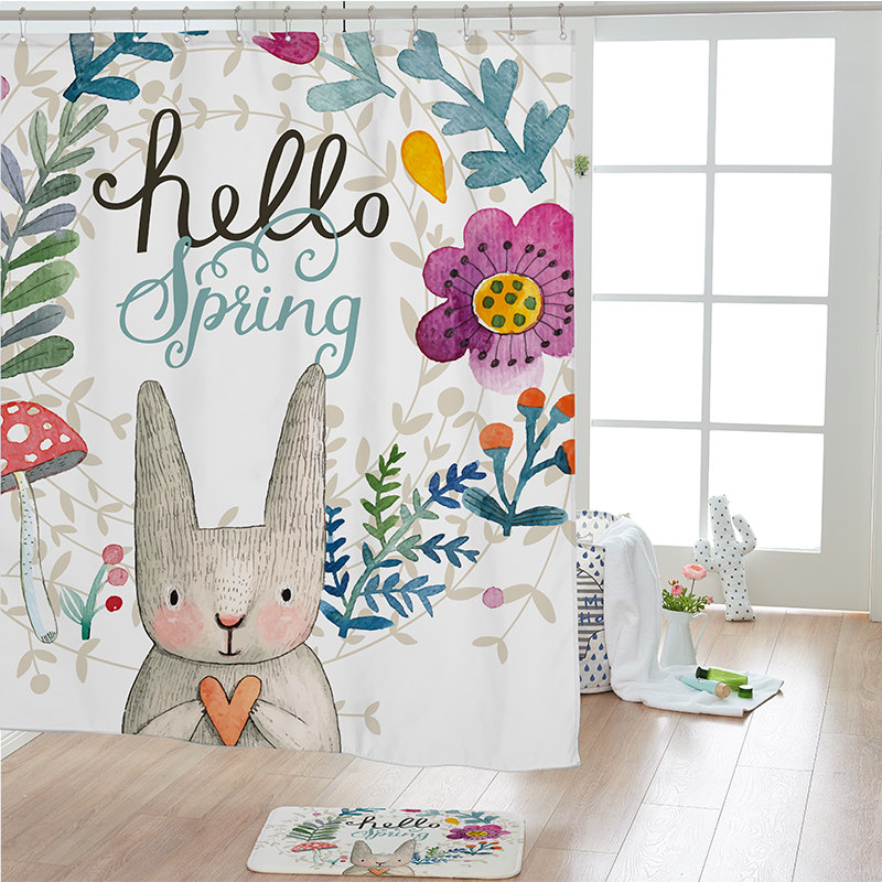 卡通浴帘布防水防霉加厚浴帘装免打孔儿童房间隔断帘子浴室挂帘