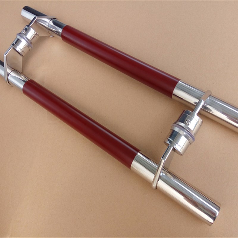 加厚不锈钢大门拉手玻璃门拉手斜角红木纹门把手铝合金包边门把手