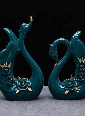 天鹅陶瓷现代玄关客厅办公室摆设装饰品乔迁业结婚礼品