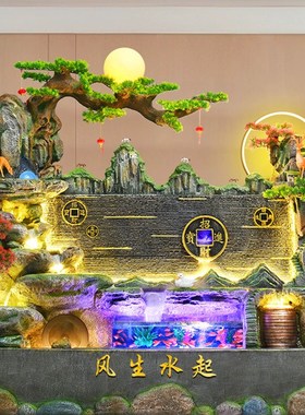大型水幕墙瀑布流水屏风公司玄关背景墙水景观客厅假山循环水摆件