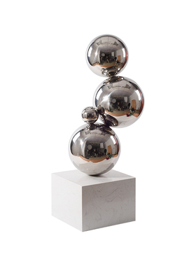 不锈钢球落地雕塑售楼处酒店玄关样板房间现代金属大理石软装摆件