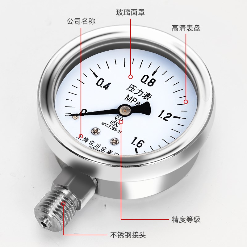 上海仪川仪表厂不锈钢压力表径向真空蒸汽负压耐震抗震y60/yn100b