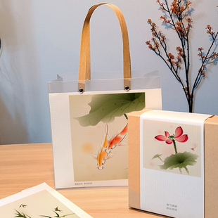 qyjs344古风水墨工笔兰花梅花竹子菊花鲤鱼山水荷花礼盒包装 定制