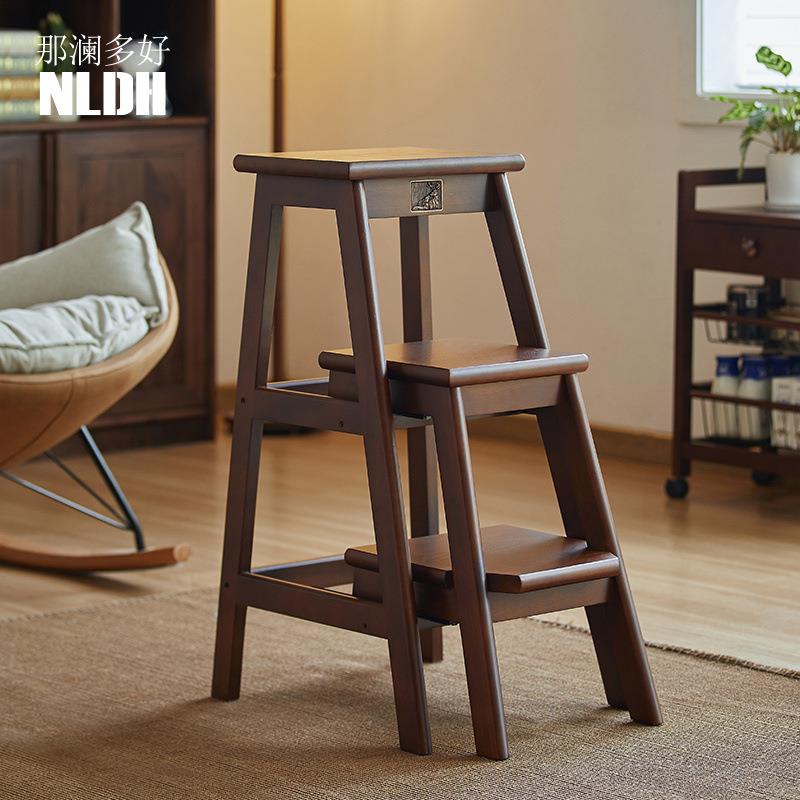 实木三步梯凳折叠伸缩多功能登高梯凳椅室内花架梯子两用步梯家用